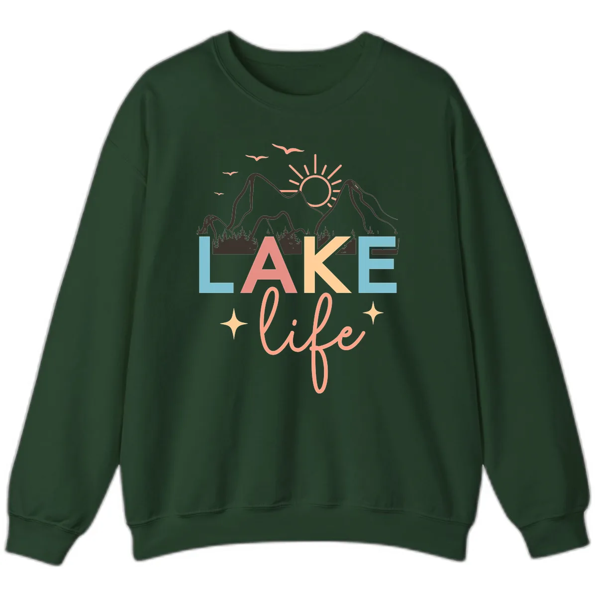 Mountain Lake Life Typography Sweatshirt in Forest Green